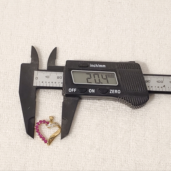 Vintage 10 Karat Yellow Gold Open Heart Pendant Diamonds Red Rubies Women's - Picture 9 of 10